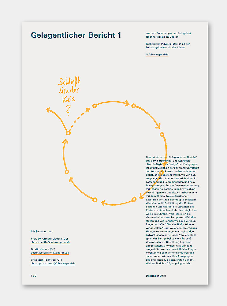 Artikel Vorschaubild: Gelegentlicher Bericht 1|Aus dem Forschungs- und Lehrgebiet Nachhaltigkeit im Design